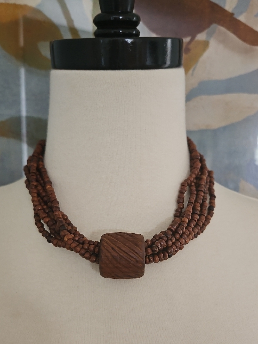 Handcrafted Brown Wooden Bead Multi-Strand Necklace